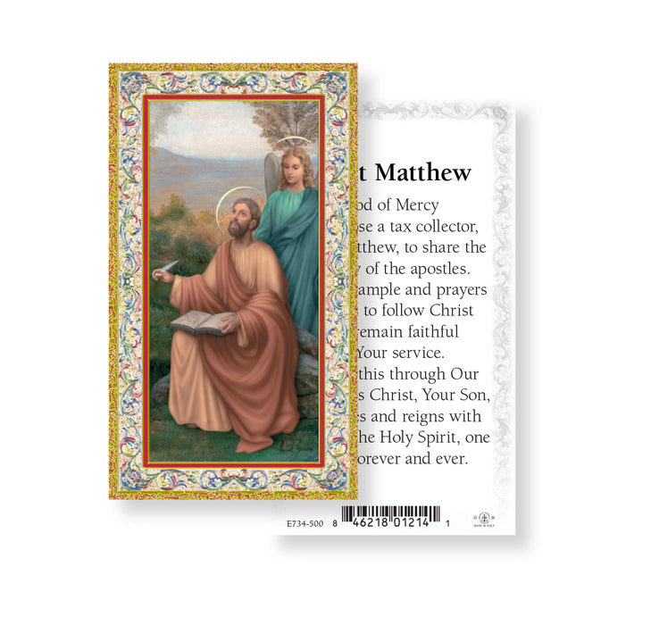 Saint Mattew Gold-Stamped Holy Card Keep God in Life