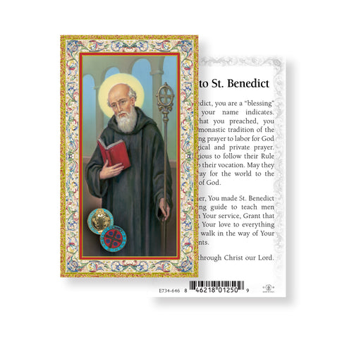 Saint Benedict Gold-Stamped Holy Card Keep God in Life