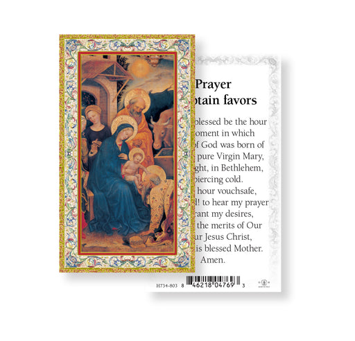 Prayer to Obtain Favors - Christmas Gold-Stamped Holy Card Keep God in Life