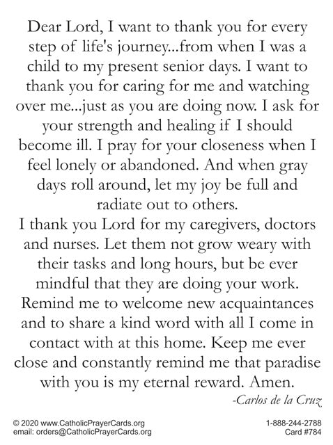 Prayer For Those in Nursing Homes LAMINATED Prayer Card, 5-Pack Keep God in Life