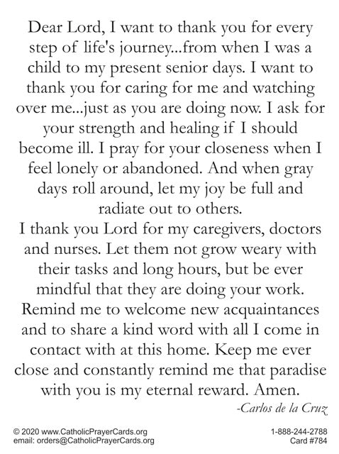 Prayer For Those in Nursing Homes Prayer Card, 10-Pack Keep God in Life