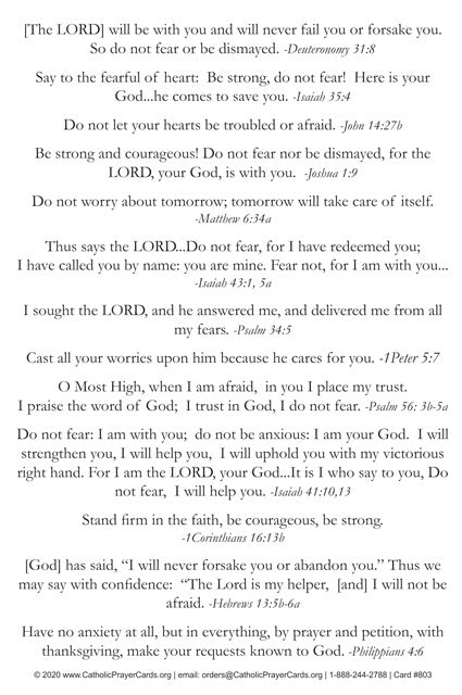 Quotes to Overcome Fear and Anxiety LAMINATED Prayer Card, 3-Pack Keep God in Life