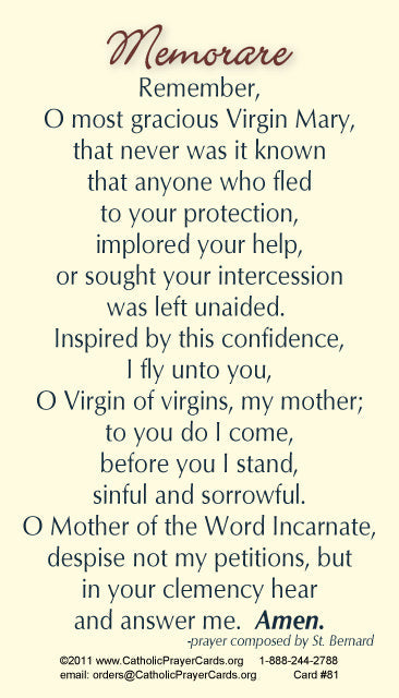 Memorare LAMINATED Prayer Card, 5-Pack Keep God in Life