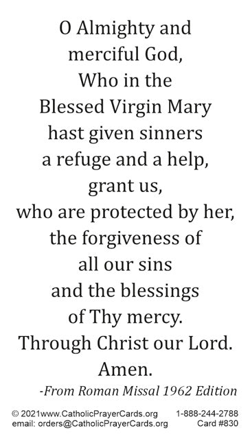 Our Lady of Refuge Prayer Card, LAMINATED 5-Pack Keep God in Life