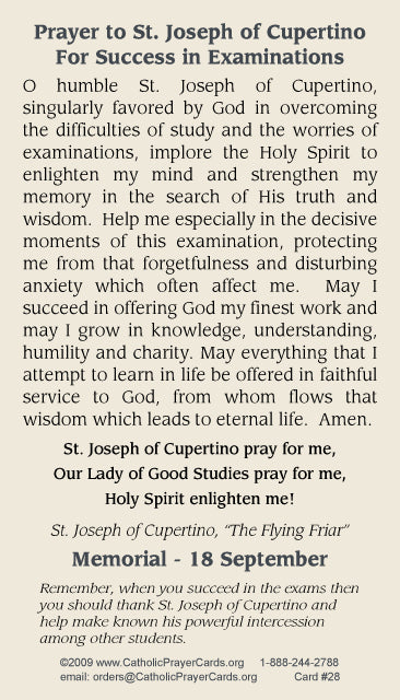 St. Joseph of Cupertino LAMINATED Prayer Card, 5-Pack Keep God in Life