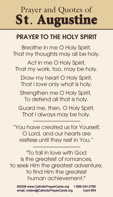 St. Augustine LAMINATED Prayer Card, 5-Pack Keep God in Life