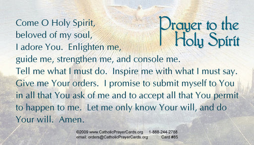 Prayer to the Holy Spirit LAMINATED Prayer Card, 5-Pack Keep God in Life