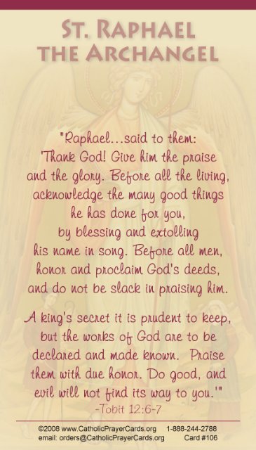 St. Raphael Prayer Card, 10-Pack Keep God in Life