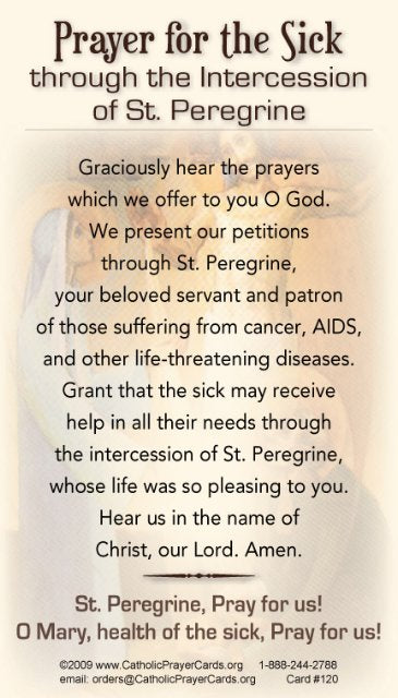 St. Peregrine LAMINATED Prayer Card, 5-Pack Keep God in Life