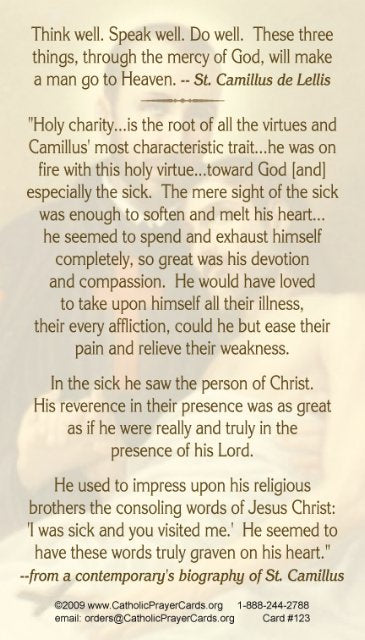 St. Camillus Prayer Card, 10-Pack Keep God in Life