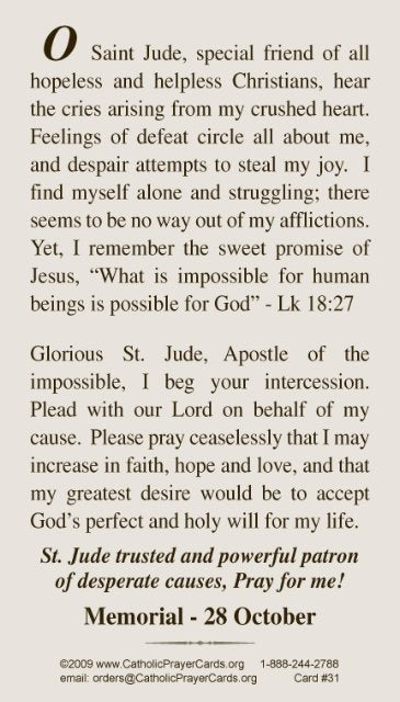 St. Jude LAMINATED Prayer Card, 5-Pack Keep God in Life