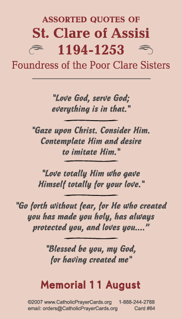 St. Clare Prayer Card, 10-Pack Keep God in Life