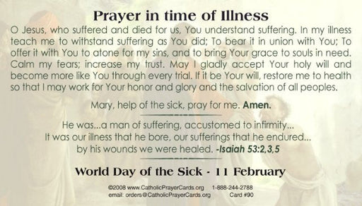 Prayer in Time of Illness LAMINATED Prayer Card, 5-Pack Keep God in Life