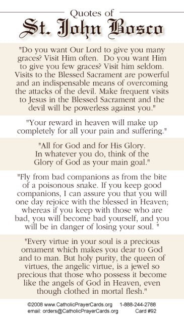 St. John Bosco LAMINATED Prayer Card, 5-Pack Keep God in Life