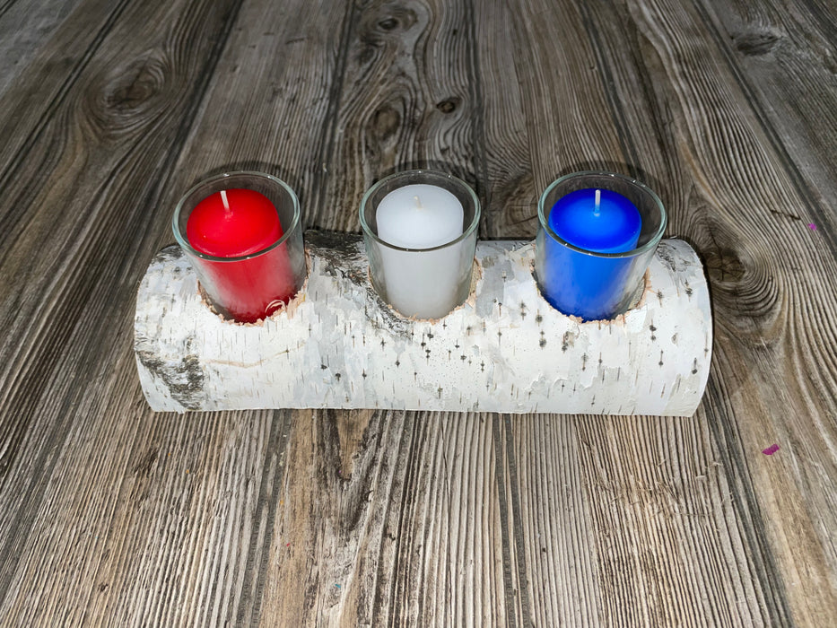 White Birch Candle Display, 3 Candles Included Keep God in Life