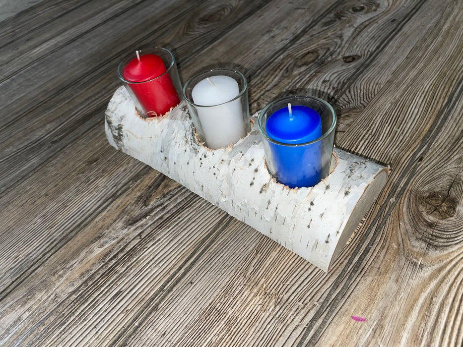 White Birch Candle Display, 3 Candles Included Keep God in Life