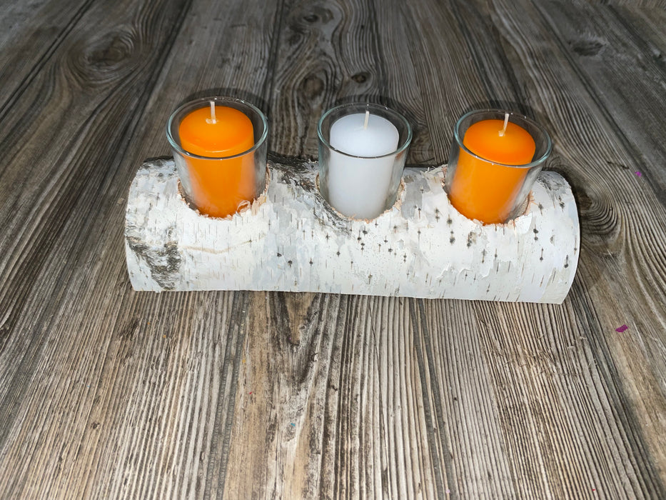 White Birch Candle Display, 3 Candles Included Keep God in Life