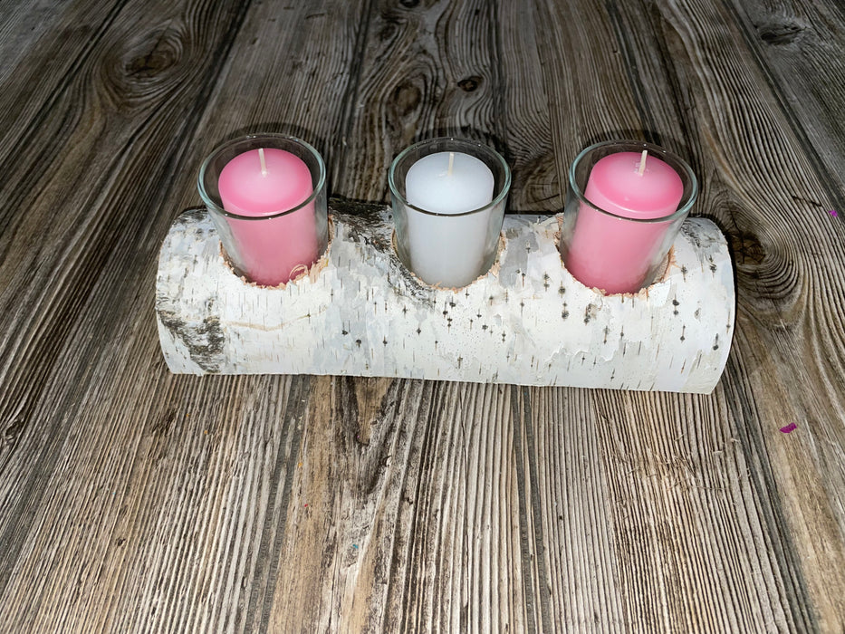 White Birch Candle Display, 3 Candles Included Keep God in Life