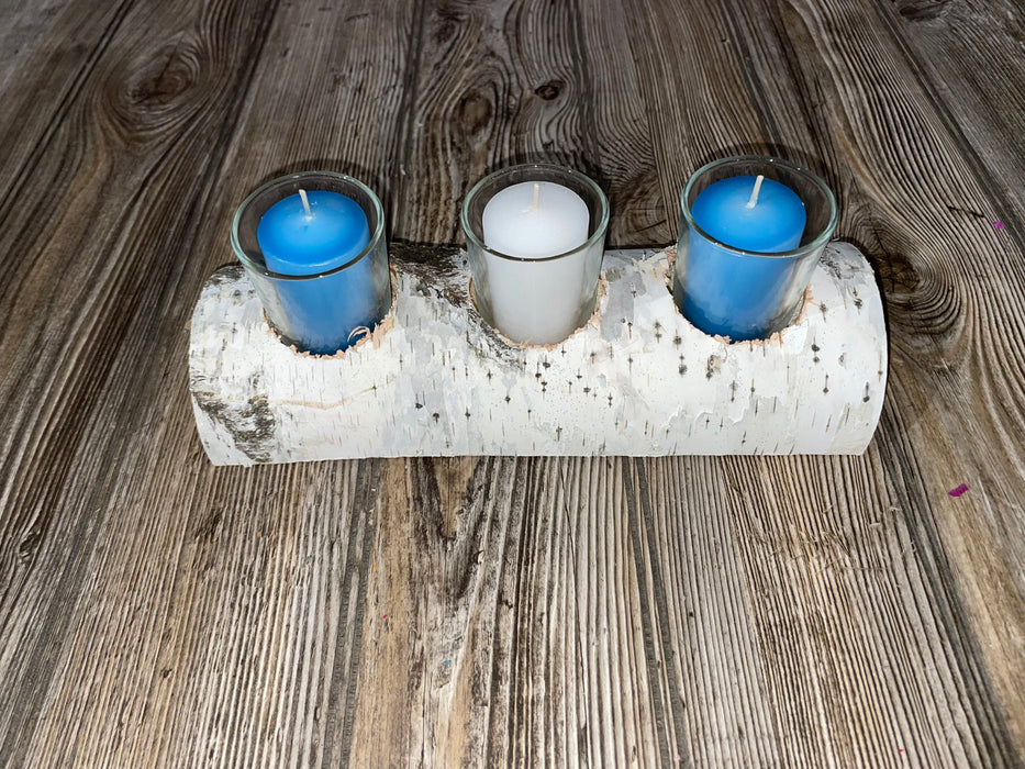 White Birch Candle Display, 3 Candles Included Keep God in Life