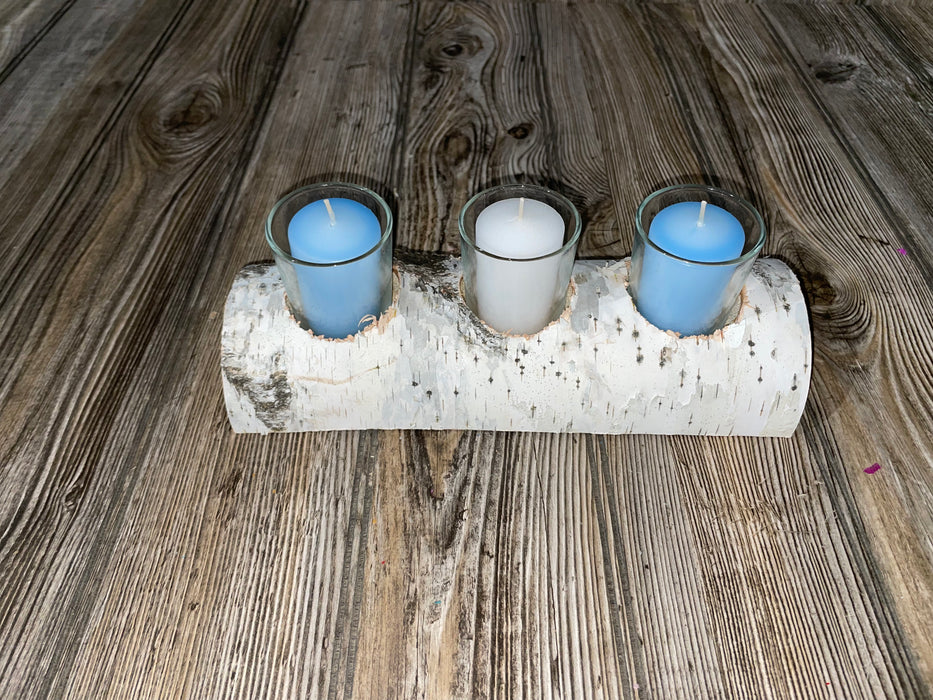 White Birch Candle Display, 3 Candles Included Keep God in Life