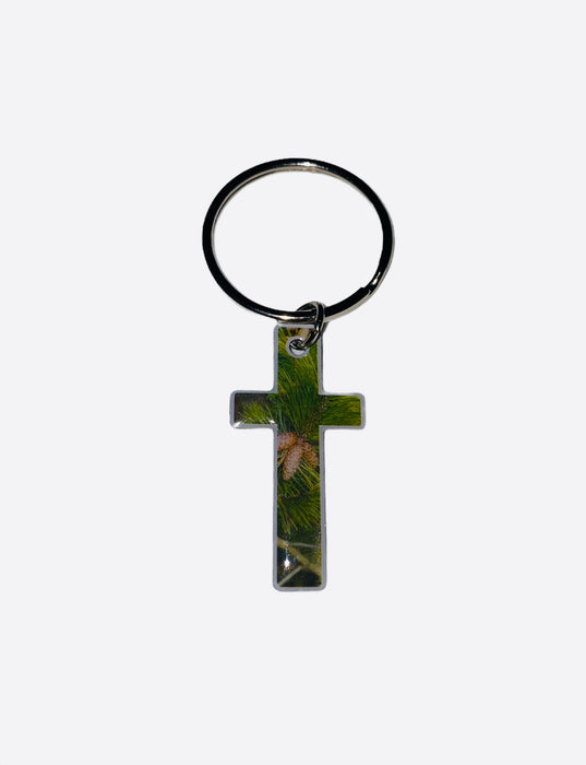 Camouflage Cross Keychain, Pine Camo Keeping God in Sports