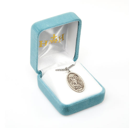 Saint Michael Sterling Silver Oval Shield Medal Keep God in Life