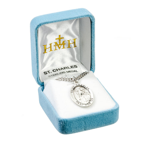 Patron Saint Charles Oval Sterling Silver Medal Keep God in Life