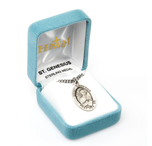 Patron Saint Genesius Oval Sterling Silver Medal Keep God in Life