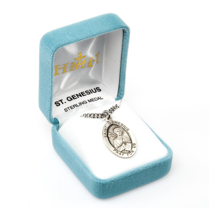 Patron Saint Genesius Oval Sterling Silver Medal Keep God in Life