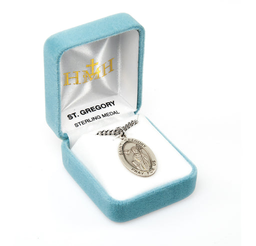 Patron Saint Gregory Oval Sterling Silver Medal Keep God in Life