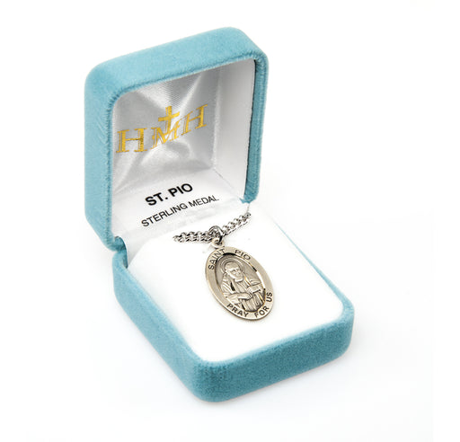 Patron Saint Padre Pio Oval Sterling Silver Medal Keep God in Life