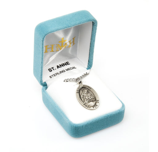 Patron Saint Anne Oval Sterling Silver Medal Keep God in Life