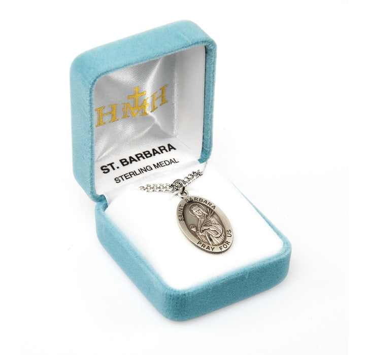 Patron Saint Barbara Oval Sterling Silver Medal Keep God in Life