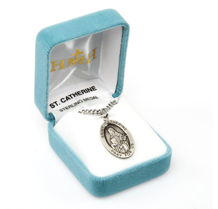Patron Saint Catherine of Siena Oval Sterling Silver Medal Keep God in Life