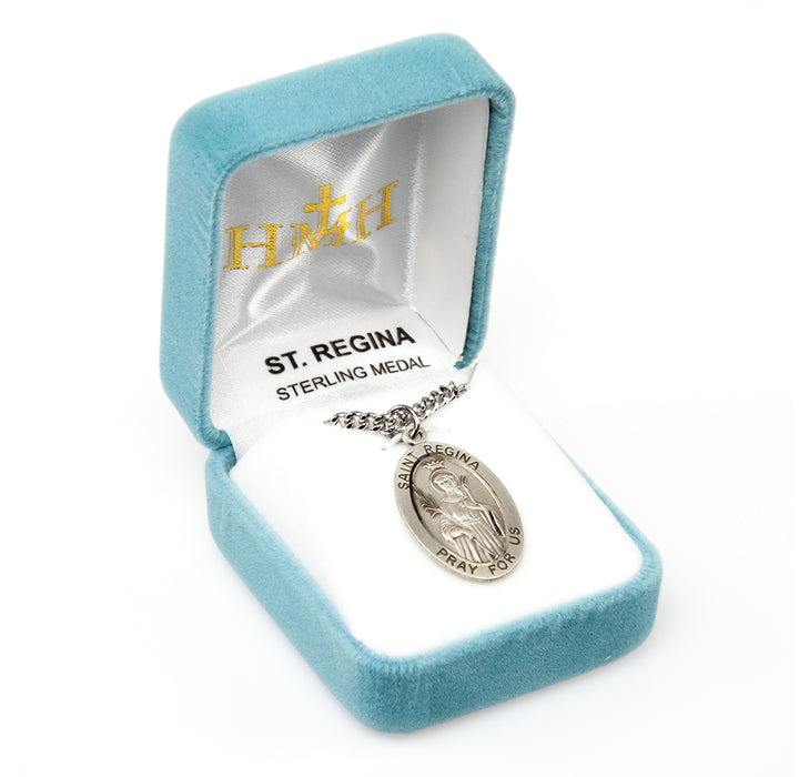 Patron Saint Regina Oval Sterling Silver Medal Keep God in Life