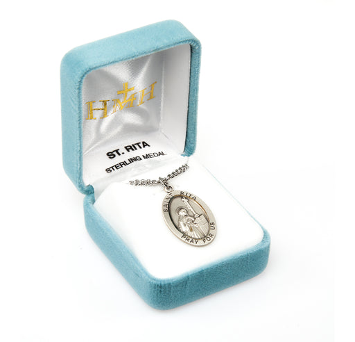 Patron Saint Rita Oval Sterling Silver Medal Keep God in Life
