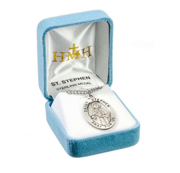 Patron Saint Stephen Oval Sterling Silver Medal Keep God in Life