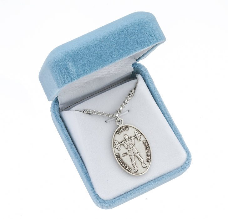 Saint Sebastian Oval Sterling Silver weightlifting Male Athlete Medal Keep God in Life