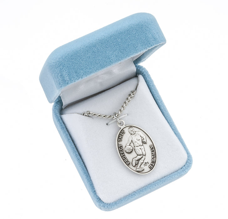 Lord Jesus Christ Oval Sterling Silver Basketball Male Athlete Medal Keep God in Life