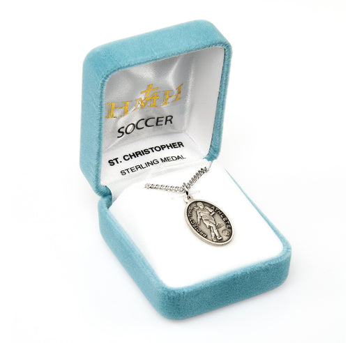 Saint Christopher Oval Sterling Silver Female Soccer Athlete Medal Keep God in Life