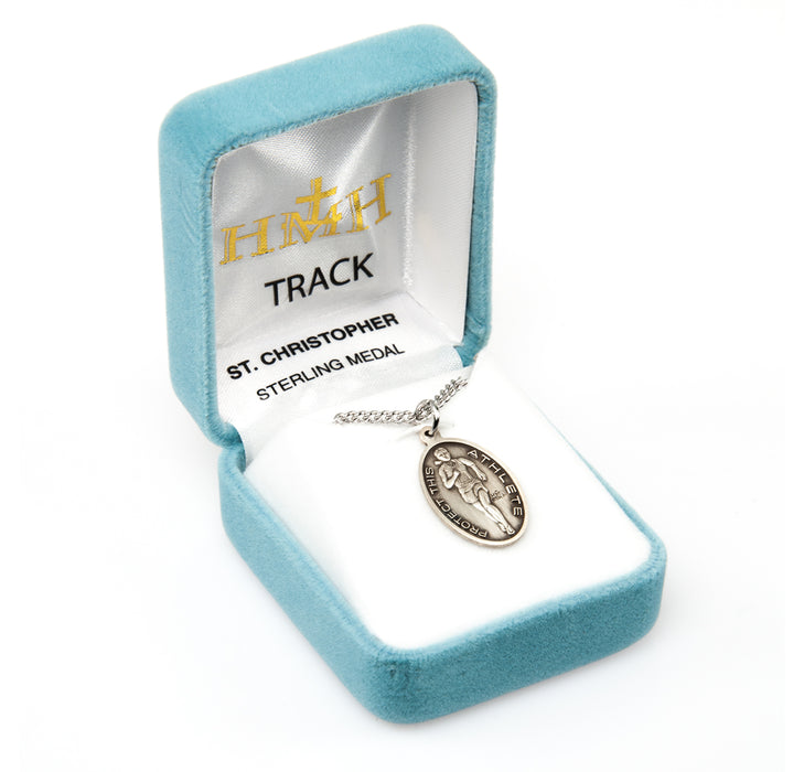 Saint Christopher Oval Sterling Silver Female Track Athlete Medal Keep God in Life