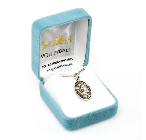 Saint Christopher Oval Sterling Silver Female Volleyball Athlete Medal Keep God in Life