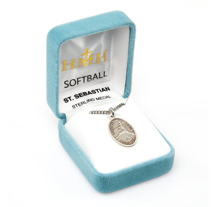Saint Sebastian Oval Sterling Silver Female Softball Athlete Medal Keep God in Life