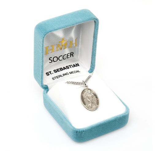Saint Sebastian Oval Sterling Silver Female Soccer Athlete Medal Keep God in Life