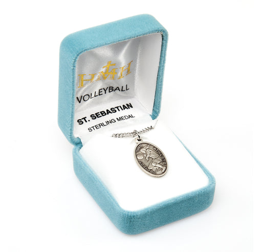 Saint Sebastian Oval Sterling Silver Female Volleyball Athlete Medal Keep God in Life