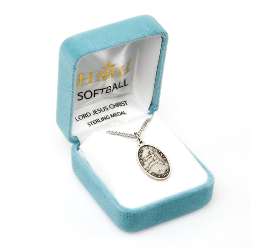 Lord Jesus Christ Oval Sterling Silver Female Softball Athlete Medal Keep God in Life