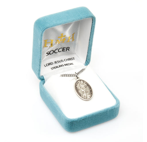 Lord Jesus Christ Oval Sterling Silver Female Soccer Athlete Medal Keep God in Life