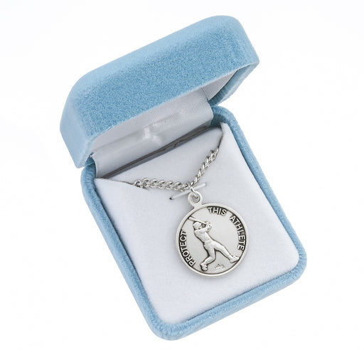 Saint Christopher Round Sterling Silver Baseball Male Athlete Medal Keep God in Life