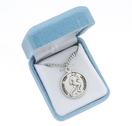 Saint Christopher Round Sterling Silver Football Male Athlete Medal Keep God in Life