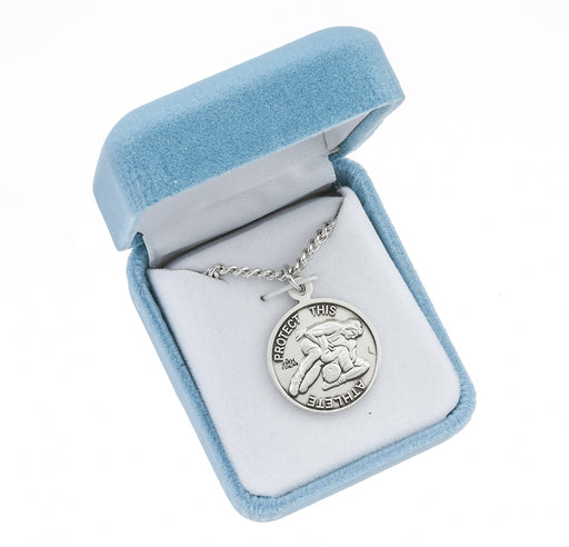 Saint Christopher Round Sterling Silver Wrestling Male Athlete Medal Keep God in Life